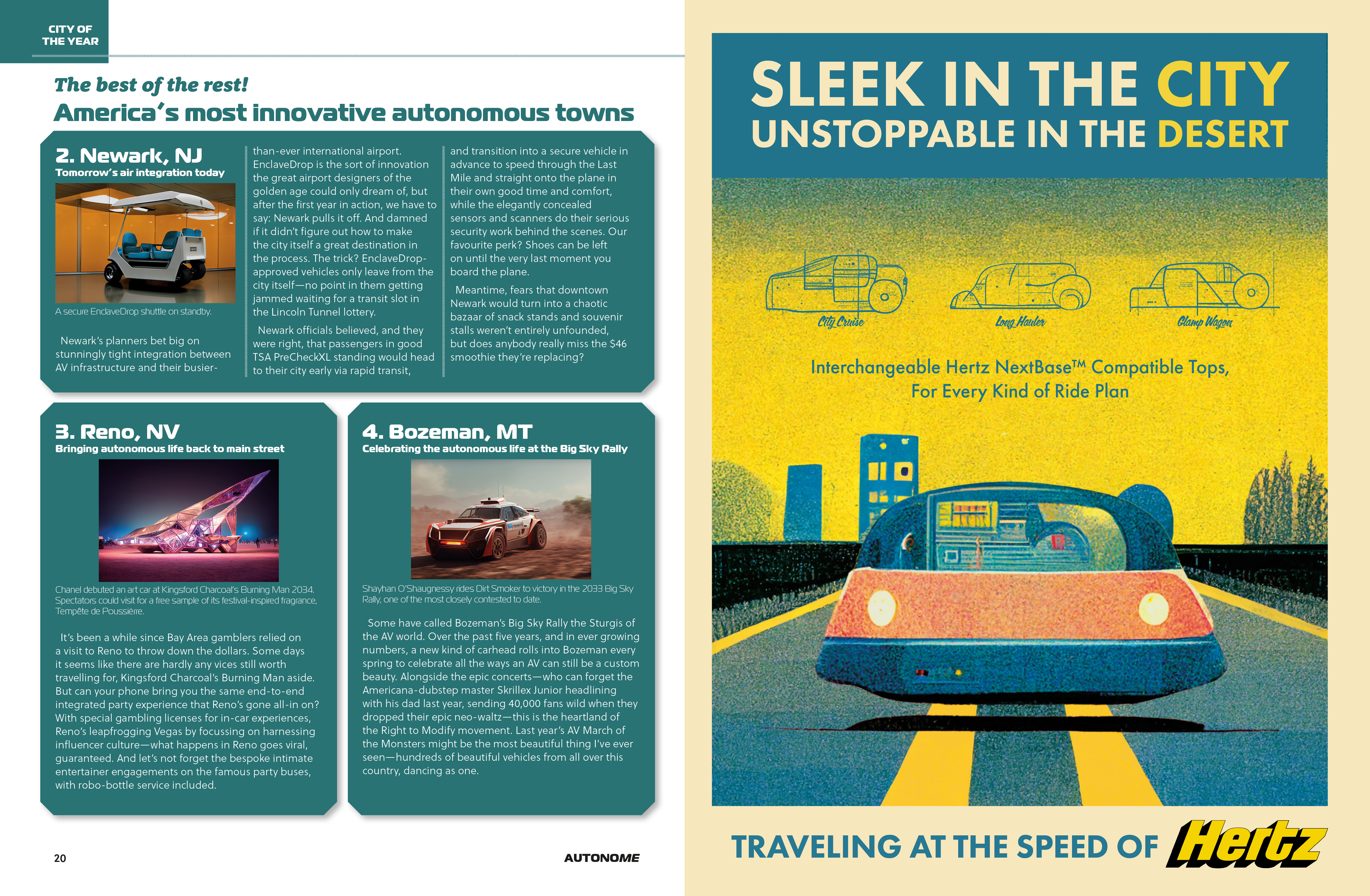 Spread from the Near Future Laboratory's magazine from a possible autonomous vehicle future